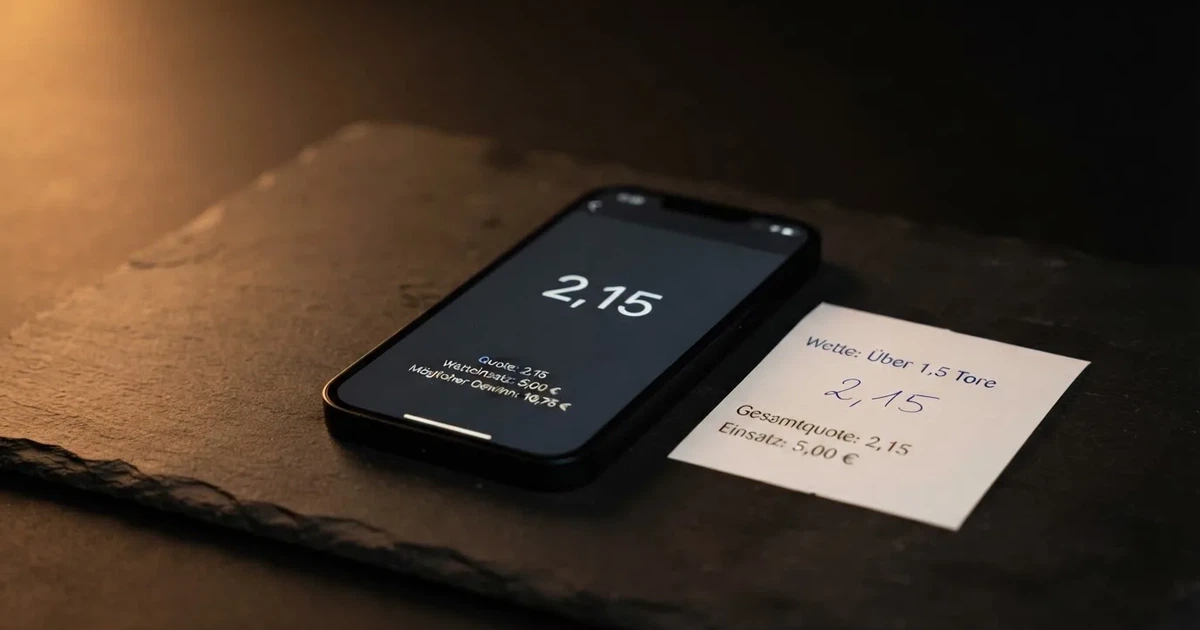 Eine einzelne goldfarbene Münze ohne Prägung liegt auf einem dunklen Tisch, daneben ein ausgeschaltetes Smartphone.