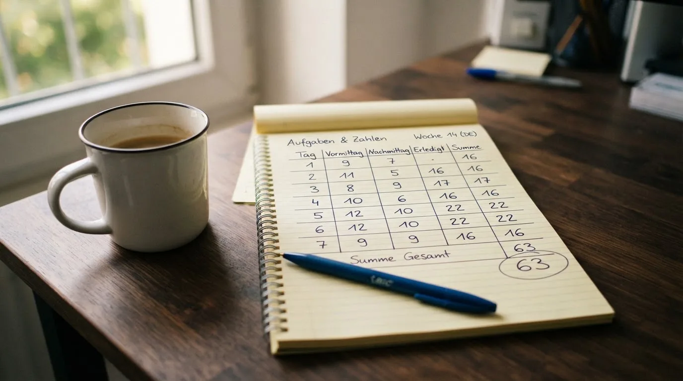 Ein aufgeschlagenes leeres Notizbuch mit Kugelschreiber neben einer Tasse Kaffee auf einem Tisch am Fenster.
